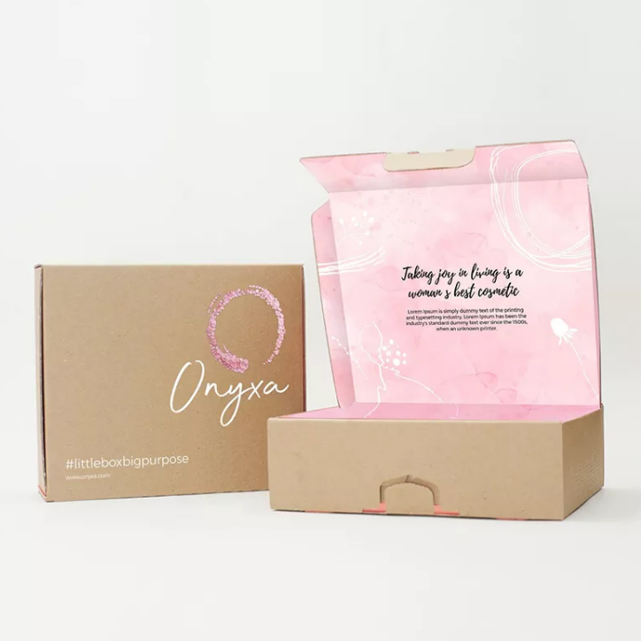Scatola di imballaggio per abbigliamento in scatola di carta postale rosa per spedizione cosmetica ondulata con logo a colori stampato personalizzato
