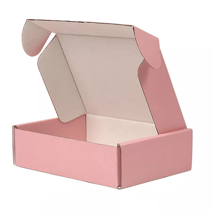 Scatola di imballaggio per abbigliamento in scatola di carta postale rosa per spedizione cosmetica ondulata con logo a colori stampato personalizzato
