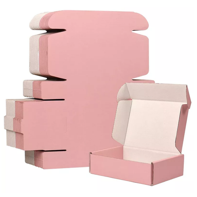 Scatola di imballaggio per abbigliamento in scatola di carta postale rosa per spedizione cosmetica ondulata con logo a colori stampato personalizzato