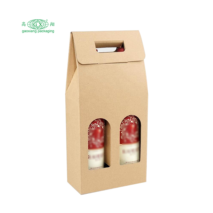 Scatole per vino ondulate pieghevoli stampate personalizzate all'ingrosso Scatola per imballaggio di bottiglie di carta da 3 bottiglie con finestra