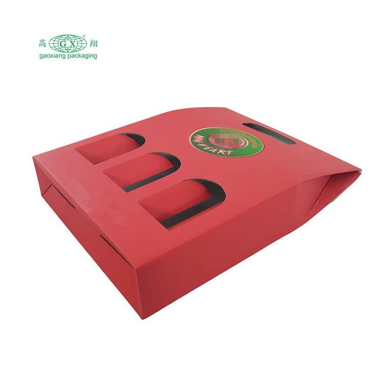 Scatole per vino ondulate pieghevoli stampate personalizzate all'ingrosso Scatola per imballaggio di bottiglie di carta da 3 bottiglie con finestra
