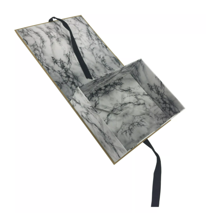 Nastro di cartone di lusso con etichetta privata confezione regalo in marmo nero confezione personalizzata per capelli