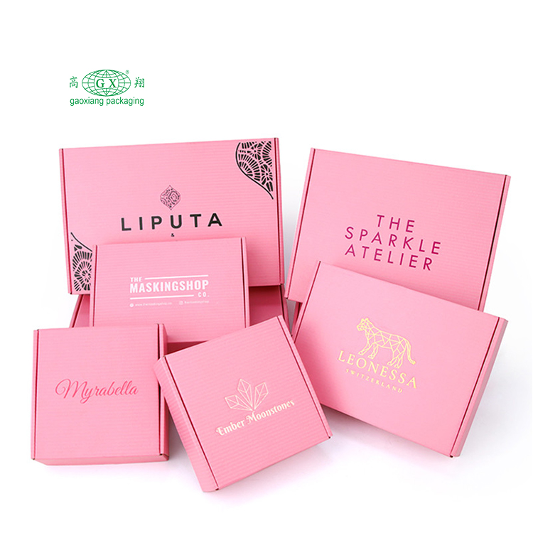 Imballaggio di scatole di spedizione per spedizioni postali ondulate in cartone di carta rosa multiuso con logo personalizzato