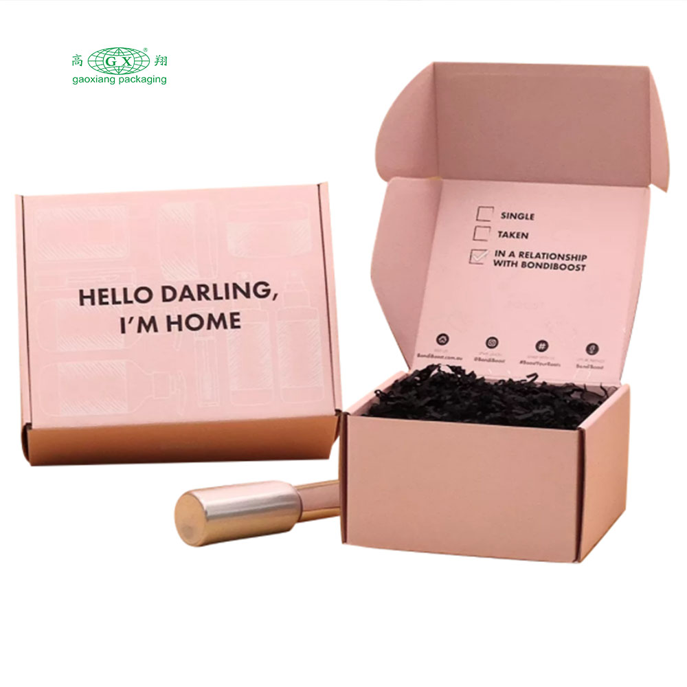Logo personalizzato colorato carta ondulata rosa imballaggio cosmetico ciglia scatola di spedizione postale scatole personalizzate