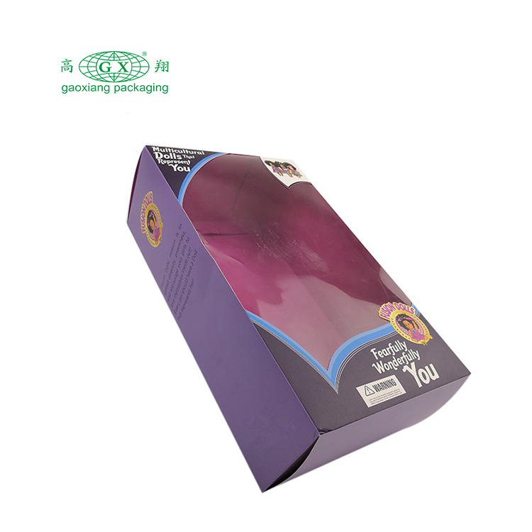 Scatola di carta pieghevole per bambini con confezione regalo per bambole con logo personalizzato della fabbrica inferiore con finestra