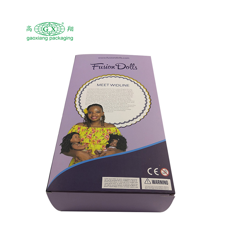 Scatola di carta pieghevole per bambini con confezione regalo per bambole con logo personalizzato della fabbrica inferiore con finestra
