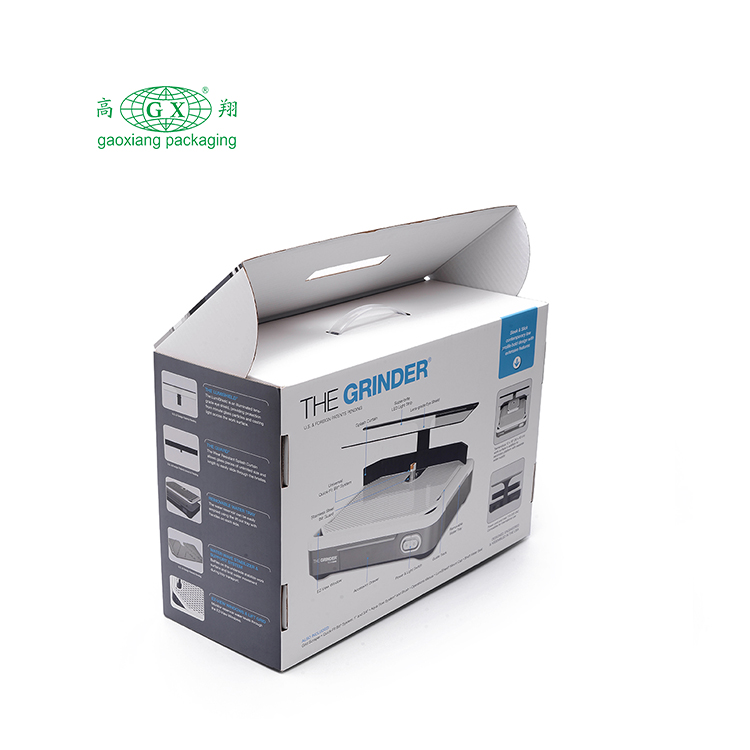 Prodotto elettronico personalizzato imballaggio in carta riciclata scatola di cartone ondulato bianco con manico in plastica