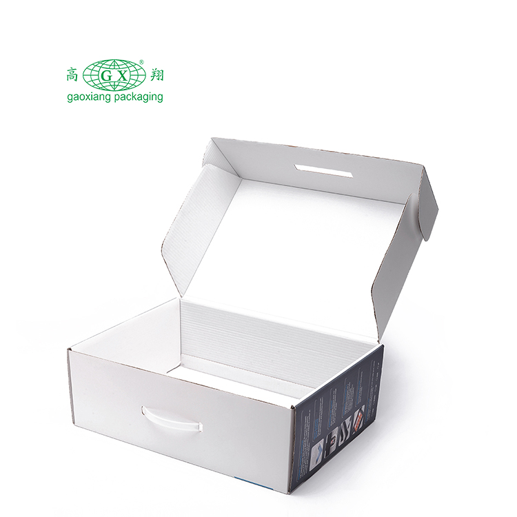 Prodotto elettronico personalizzato imballaggio in carta riciclata scatola di cartone ondulato bianco con manico in plastica