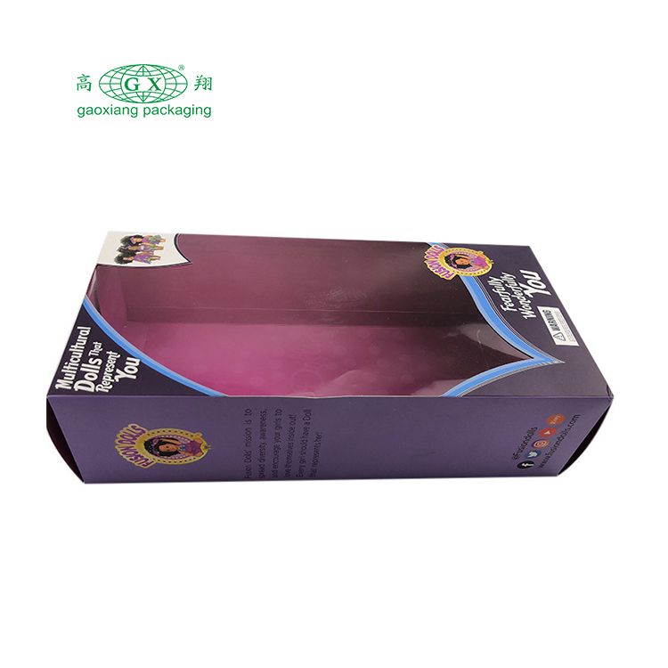 Scatola di carta pieghevole per bambini con confezione regalo per bambole con logo personalizzato della fabbrica inferiore con finestra