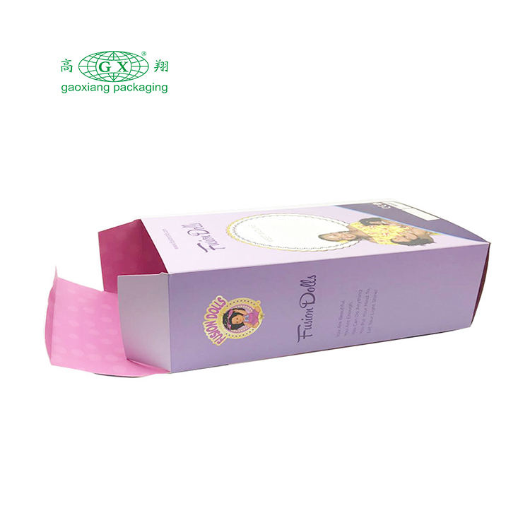 Scatola di carta pieghevole per bambini con confezione regalo per bambole con logo personalizzato della fabbrica inferiore con finestra