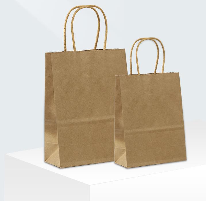 Borsa in carta kraft marrone riciclabile con logo personalizzato all'ingrosso con manico piatto attorcigliato