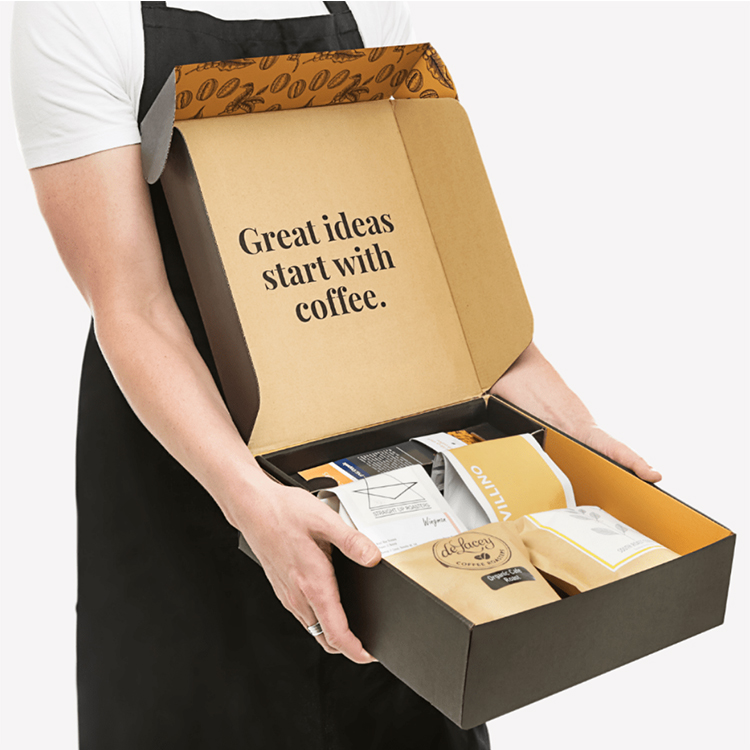 Personalizzato eco nero marrone ondulato set regalo artigianale mailer spedizione postale imballaggio carta caffè scatola di imballaggio cartone