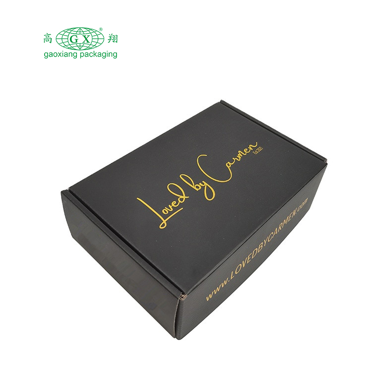 Logo personalizzato nero opaco spedizione scatola di gioielli ondulata scatole di carta lamina d'oro vestiti parrucca scatola postale di carta regalo