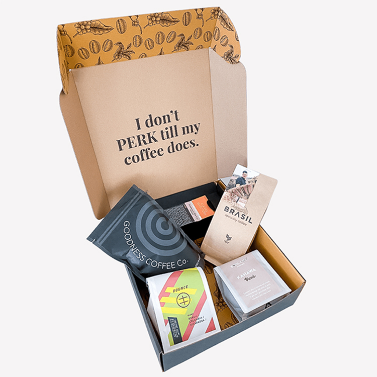 Personalizzato eco nero marrone ondulato set regalo artigianale mailer spedizione postale imballaggio carta caffè scatola di imballaggio cartone
